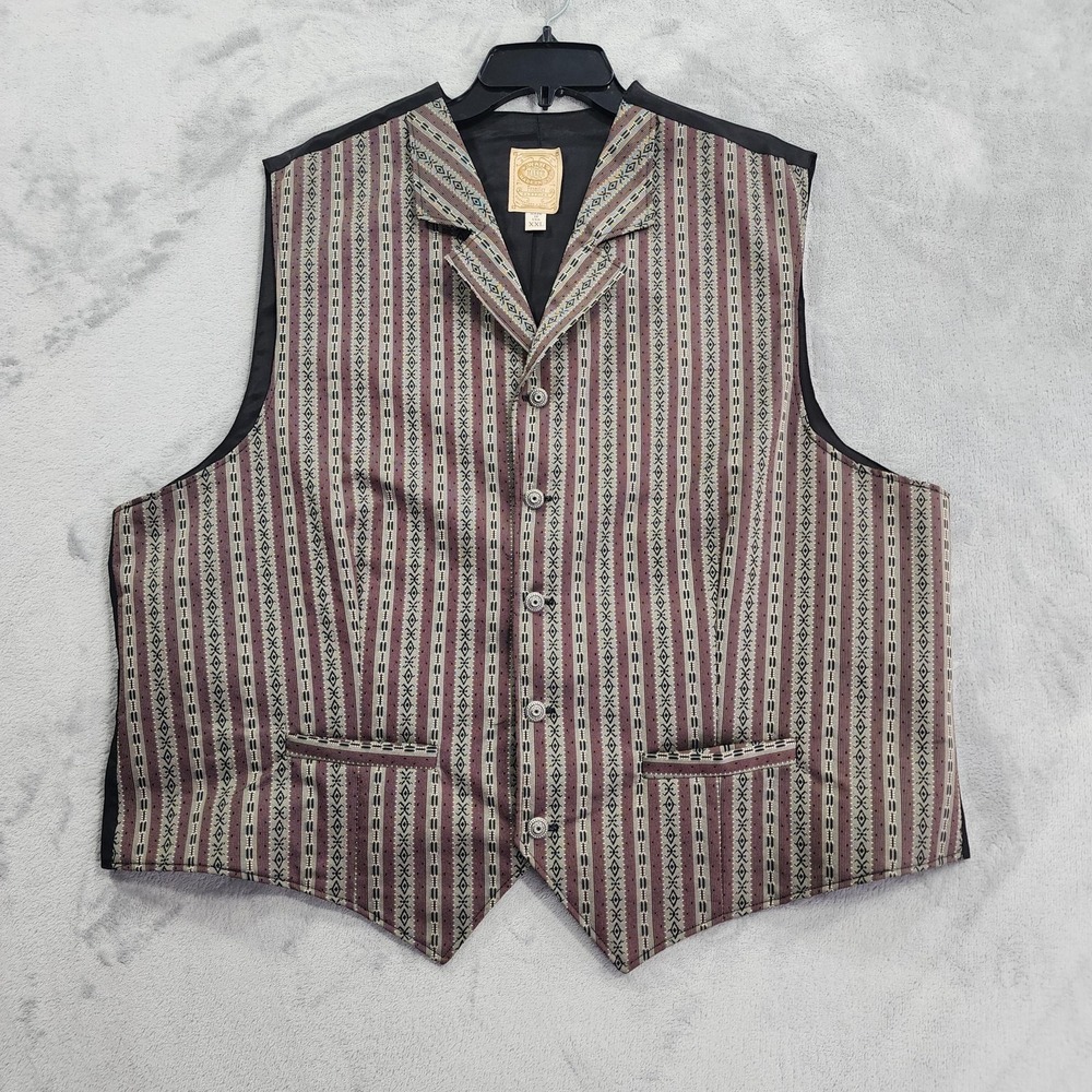 Vintage Wahmaker Vest Mens 2XL Brown Striped Frontier Western Suit Waistcoat USA